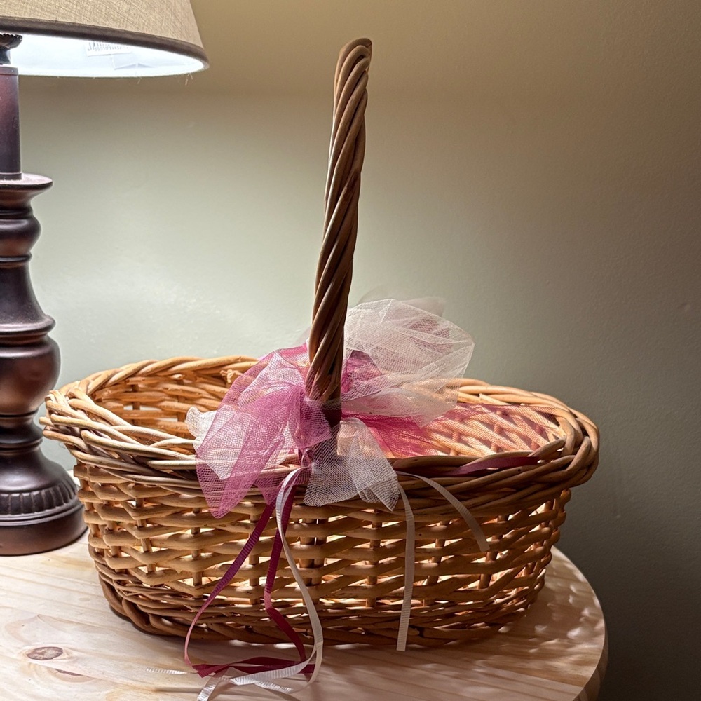 Woven Easter Basket with Pink Tulle Bow